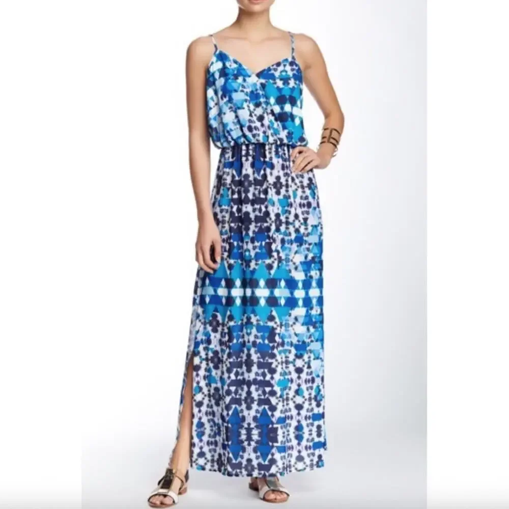 Romeo & Juliet Couture V-Neck Geometric Print Maxi Dress Size S Festival Casual - Picture 3 of 9